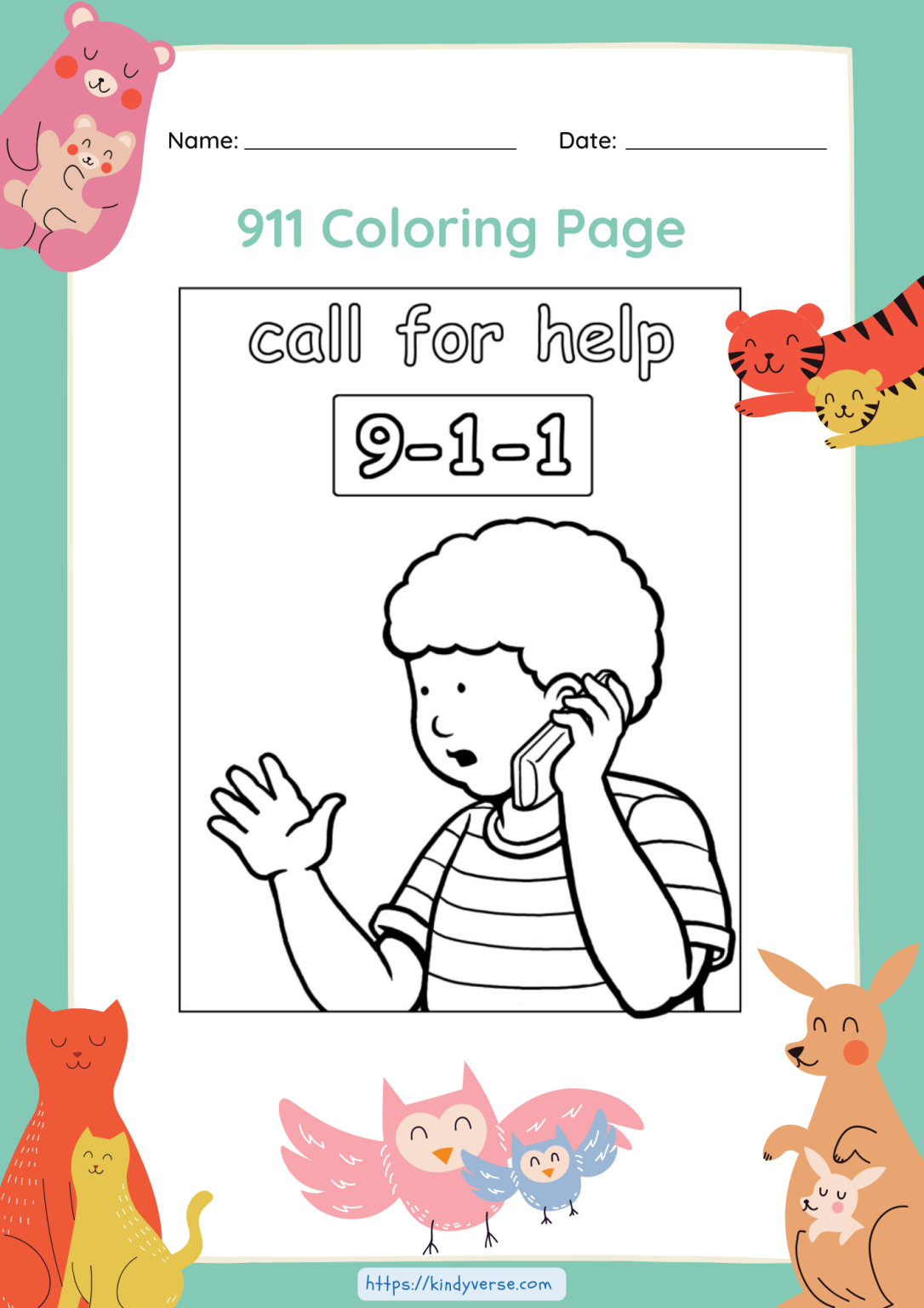 911 Coloring Page Worksheet KindyVerse Kids