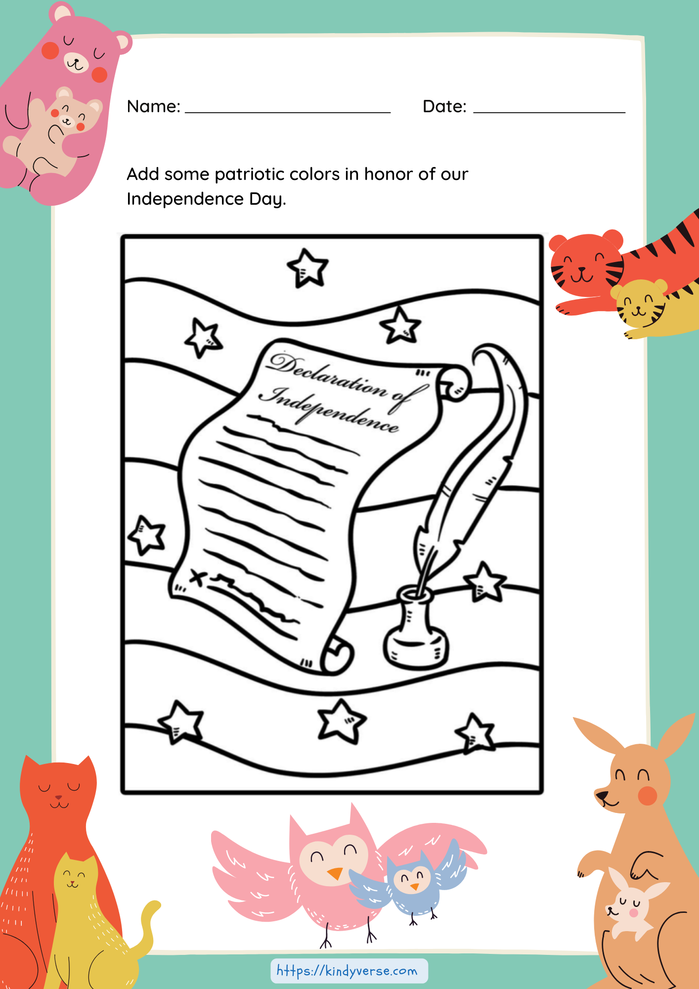 Declaration of Independence Coloring Page Worksheet - KindyVerse Kids