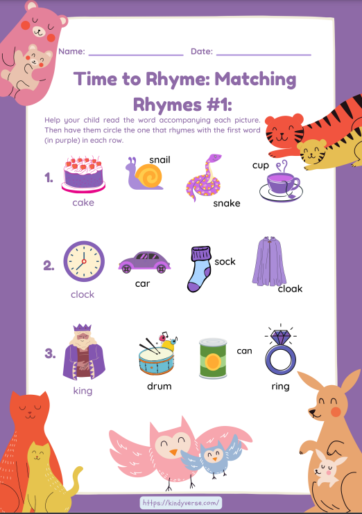 Time to Rhyme Matching Rhymes #1 – Reading - Preschool