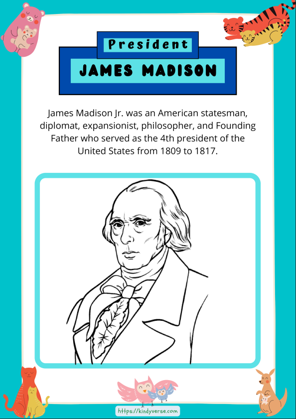 Color A U S President James Madison Worksheet KindyVerse Kids